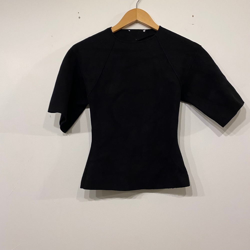 & Other Stories Black Open Back Cutout Short Sleeve Sweater Top Small